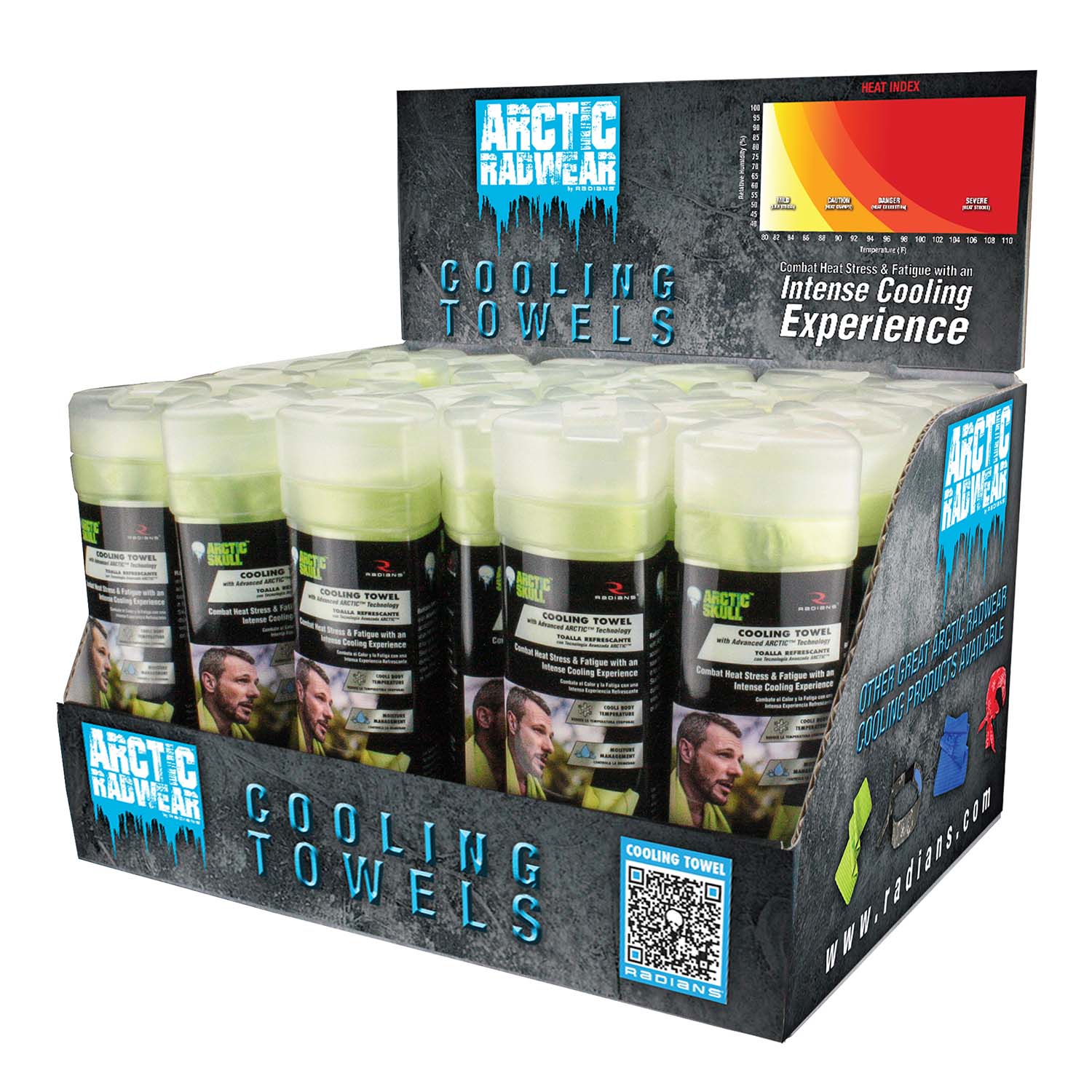 Arctic Radwear® Cooling Towel Counter Display 24 Lime