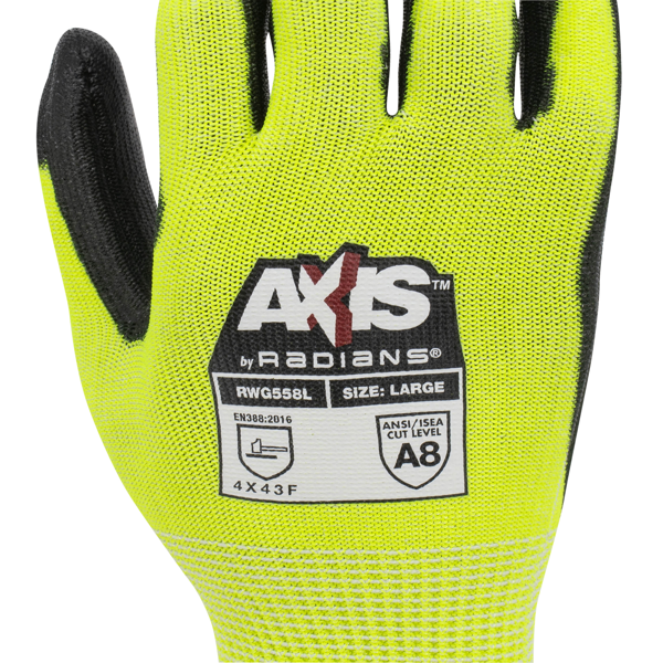 Radians RWG558 RWG558 AXIS™ Cut Protection Level A7 PU Coated Glove - Safety Glasses