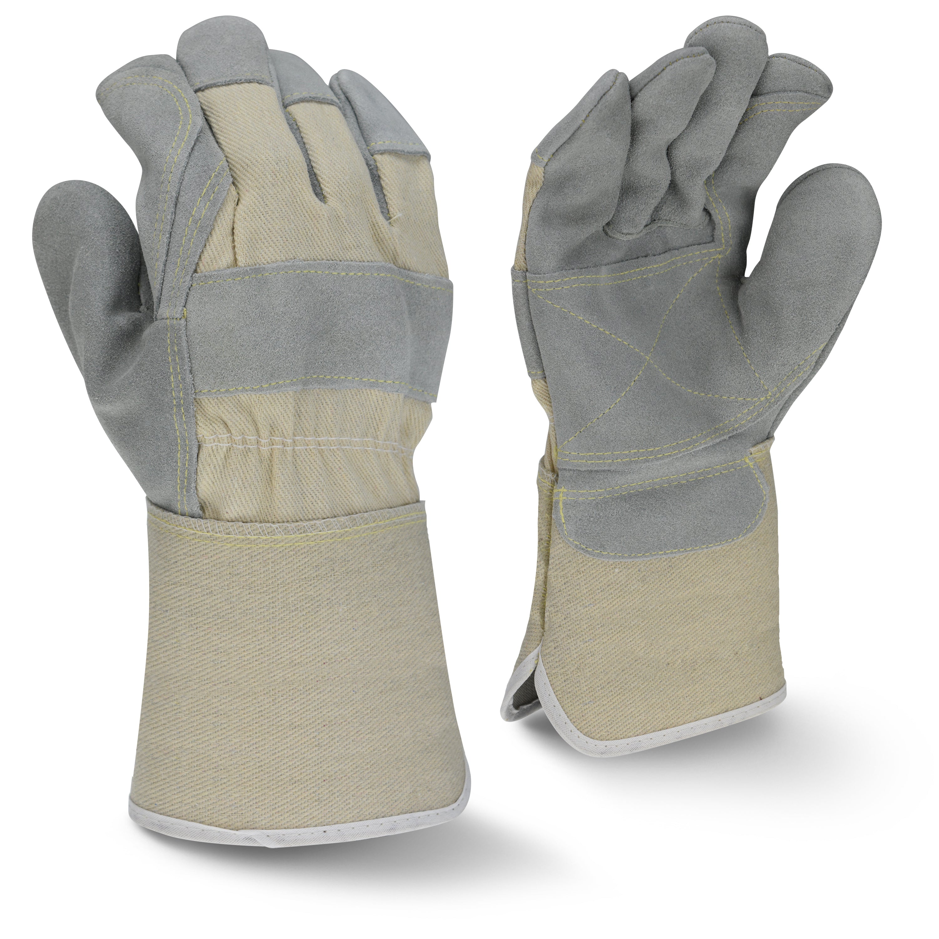 RWG3400WDPG RWG3400W Side Split Gray Cowhide Leather Double Palm Glove with Gauntlet Cuff