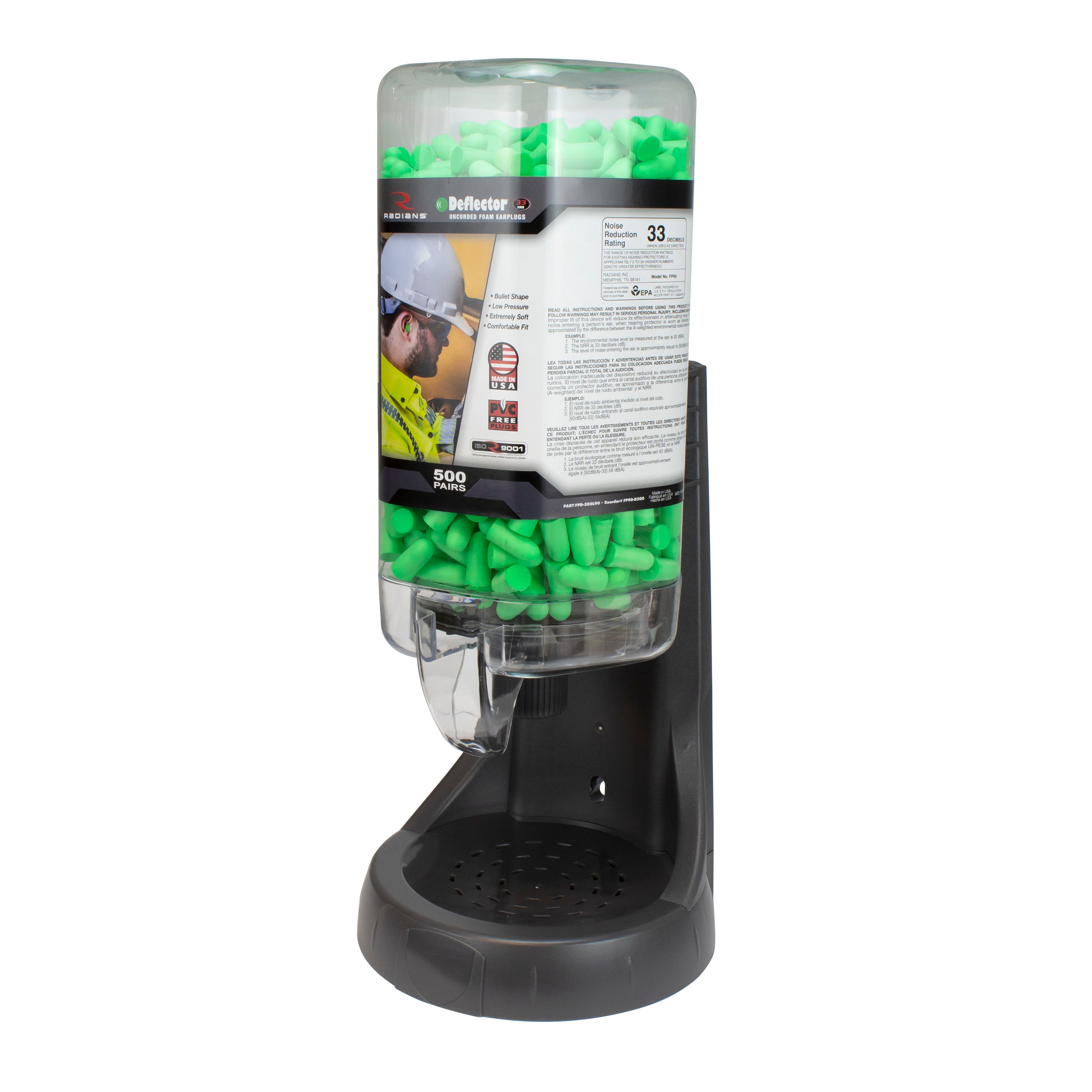 Radians FPD-500L90_STY Refillable Dispenser with Deflector® FP90 Plugs - Hearing Protection