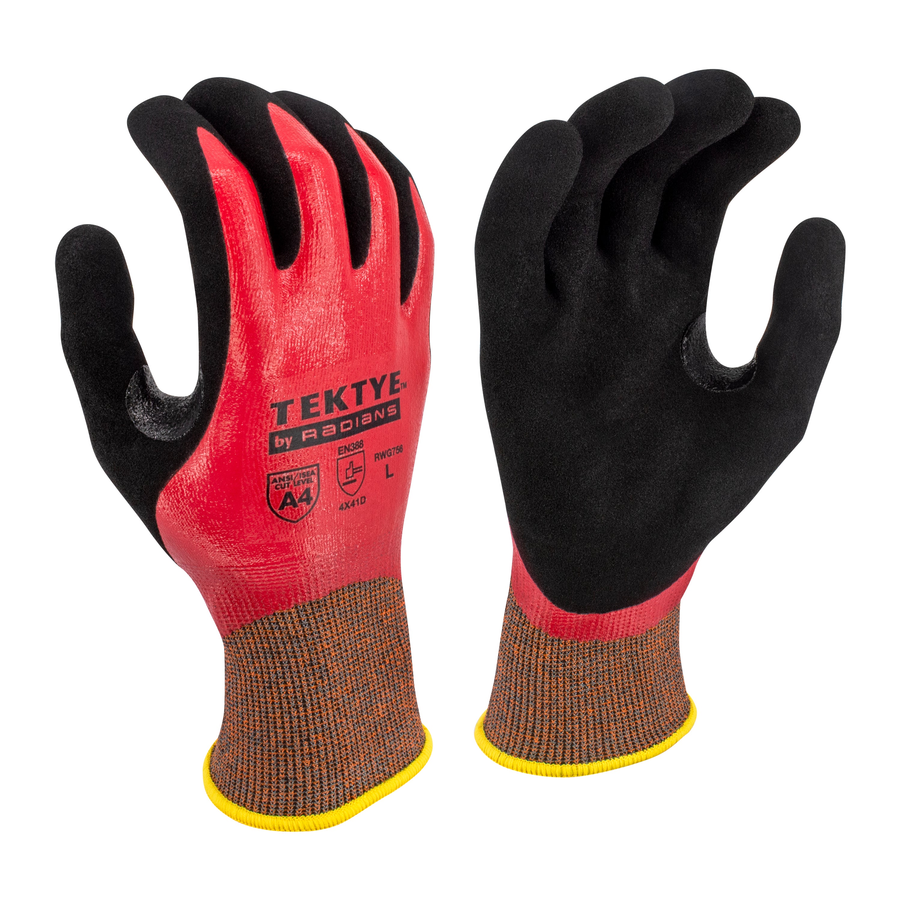 Radians RWG756 RWG756 TEKTYE® A4 Reinforced Thumb Nitrile Dip Cut Protective Work Glove - Safety Glasses