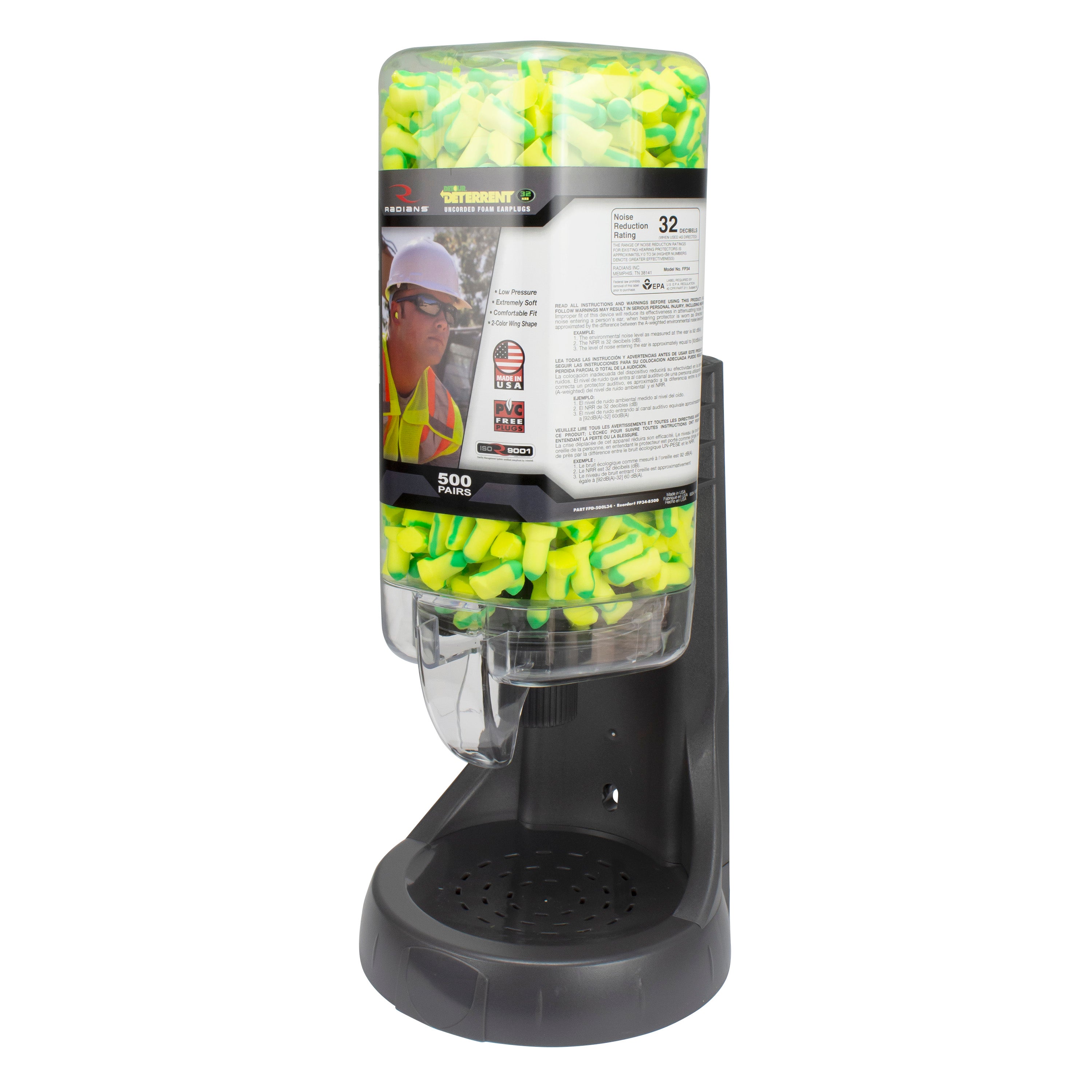 Radians FPD-500L34_STY Refillable Dispenser with Deterrent® FP34 Plugs - Hearing Protection