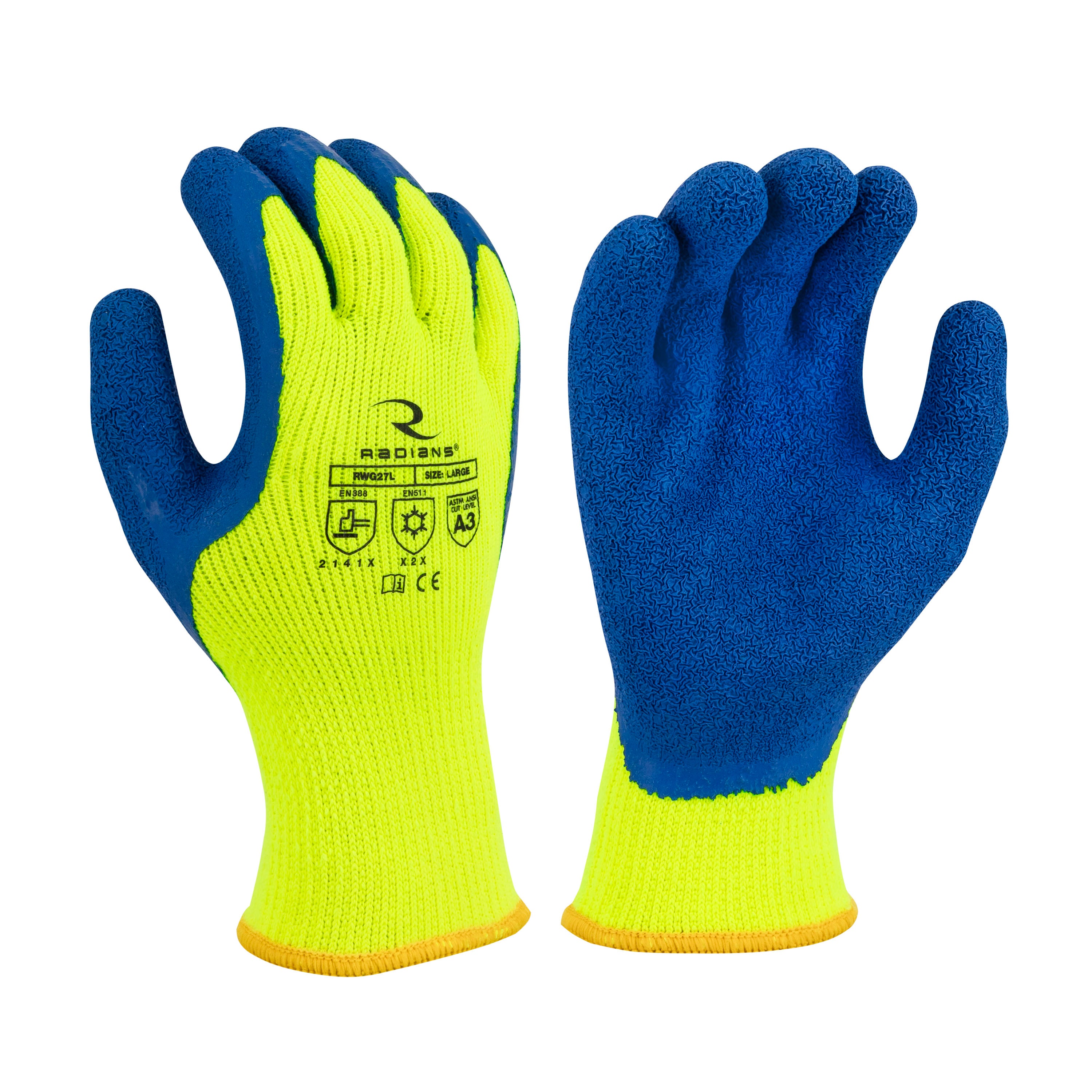 Radians RWG27 RWG27 Cut Protection Level A3 Dipped Winter Gripper Glove Hi-Vis Yellow - Work Gloves