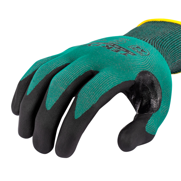 Radians RWG738 RWG738 TEKTYE® A4 Dark Green Nitrile Dip Cut Protective Work Glove - Safety Glasses