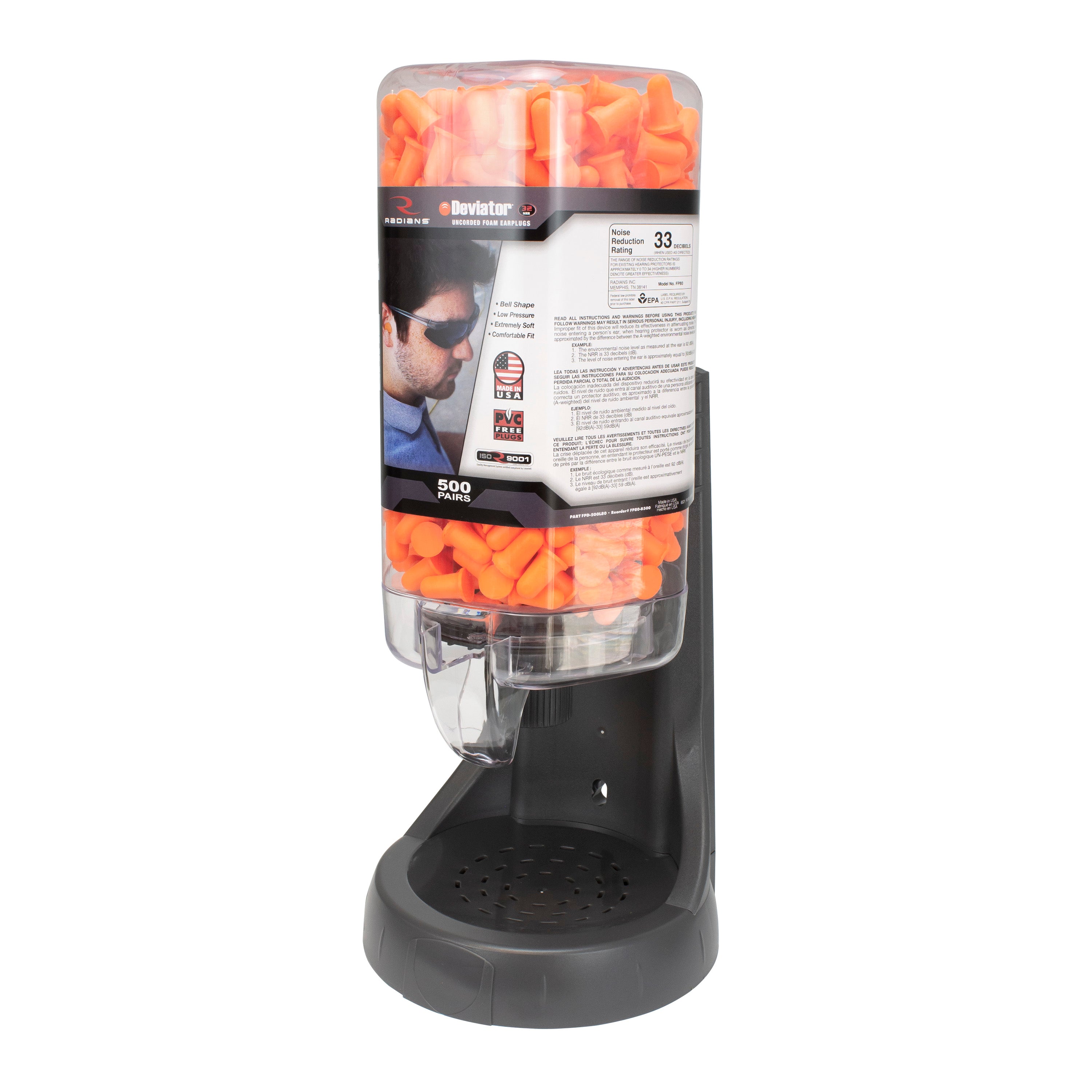 Radians FPD-500L80_STY Refillable Dispenser with Deviator™ FP80 Plugs - Hearing Protection