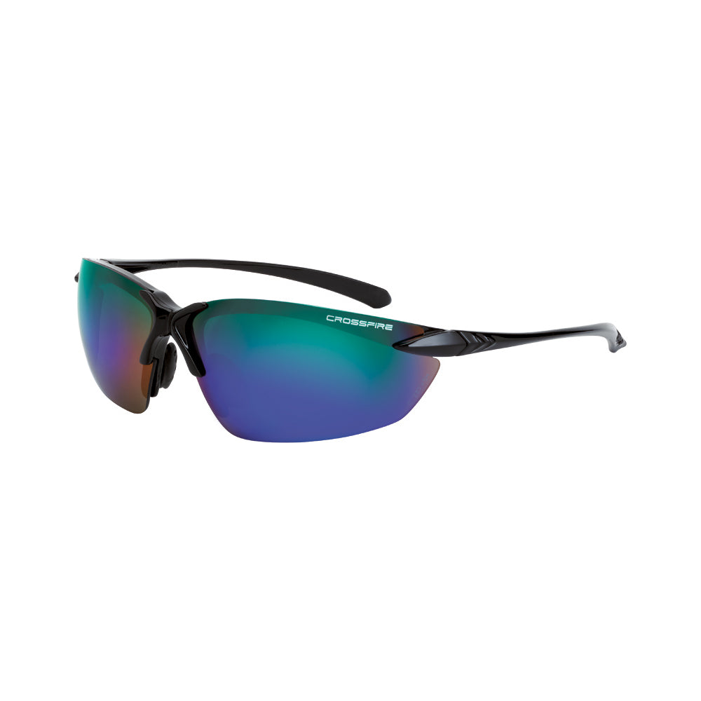 Sniper Premium Safety Eyewear Shiny Black Frame Emerald Mirror Lens
