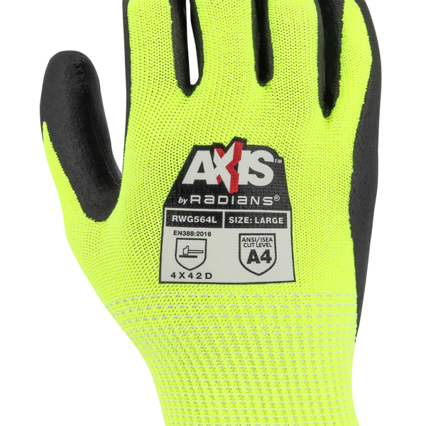 Radians RWG564 RWG564 AXIS™ Cut Protection Level A4 High Visibility Work Glove - Safety Glasses