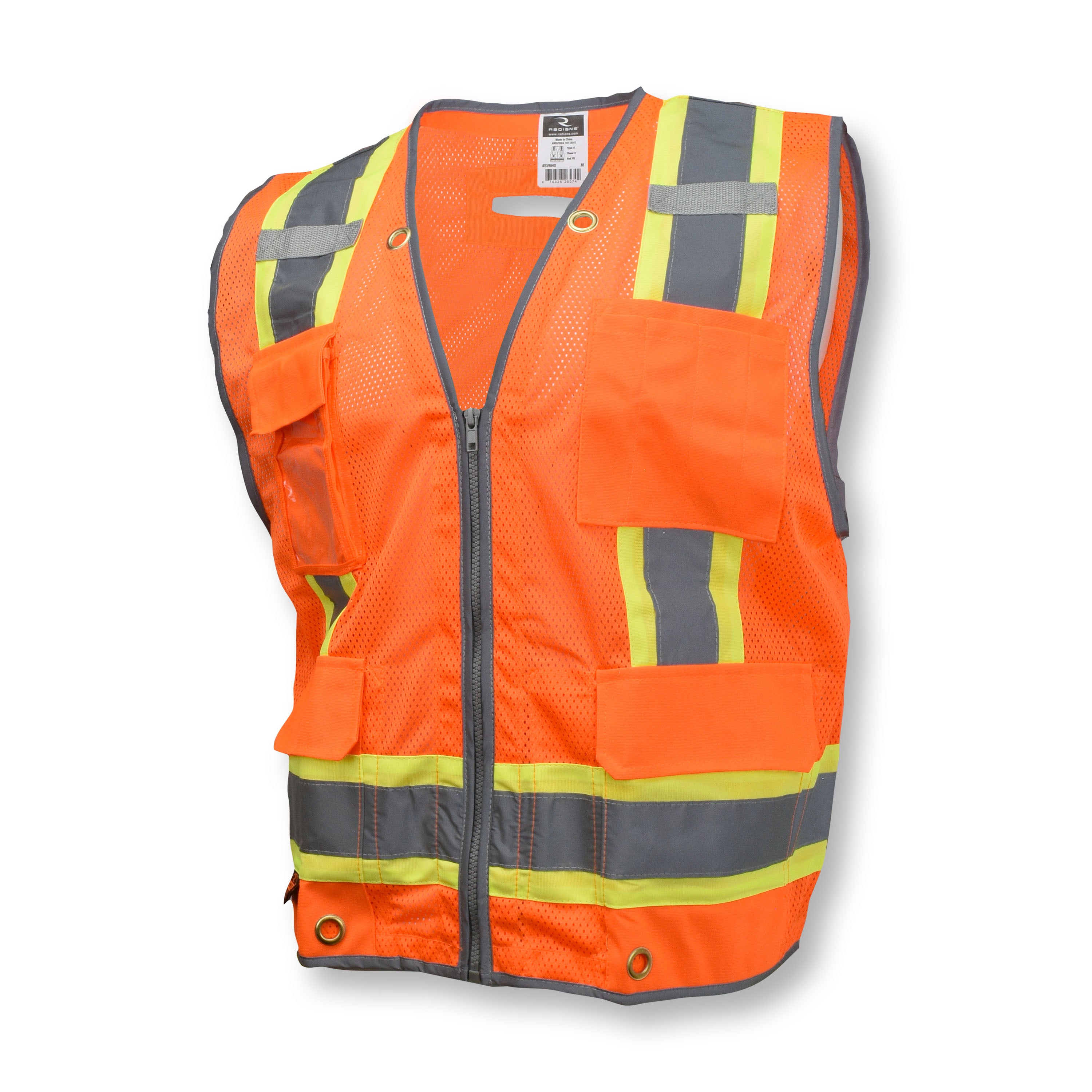 Radians SV6H SV6H Type R Class 2 Heavy Duty Two Tone Mesh Surveyor Vest with Solid Pockets ANSI Class 2 - Safety Vest