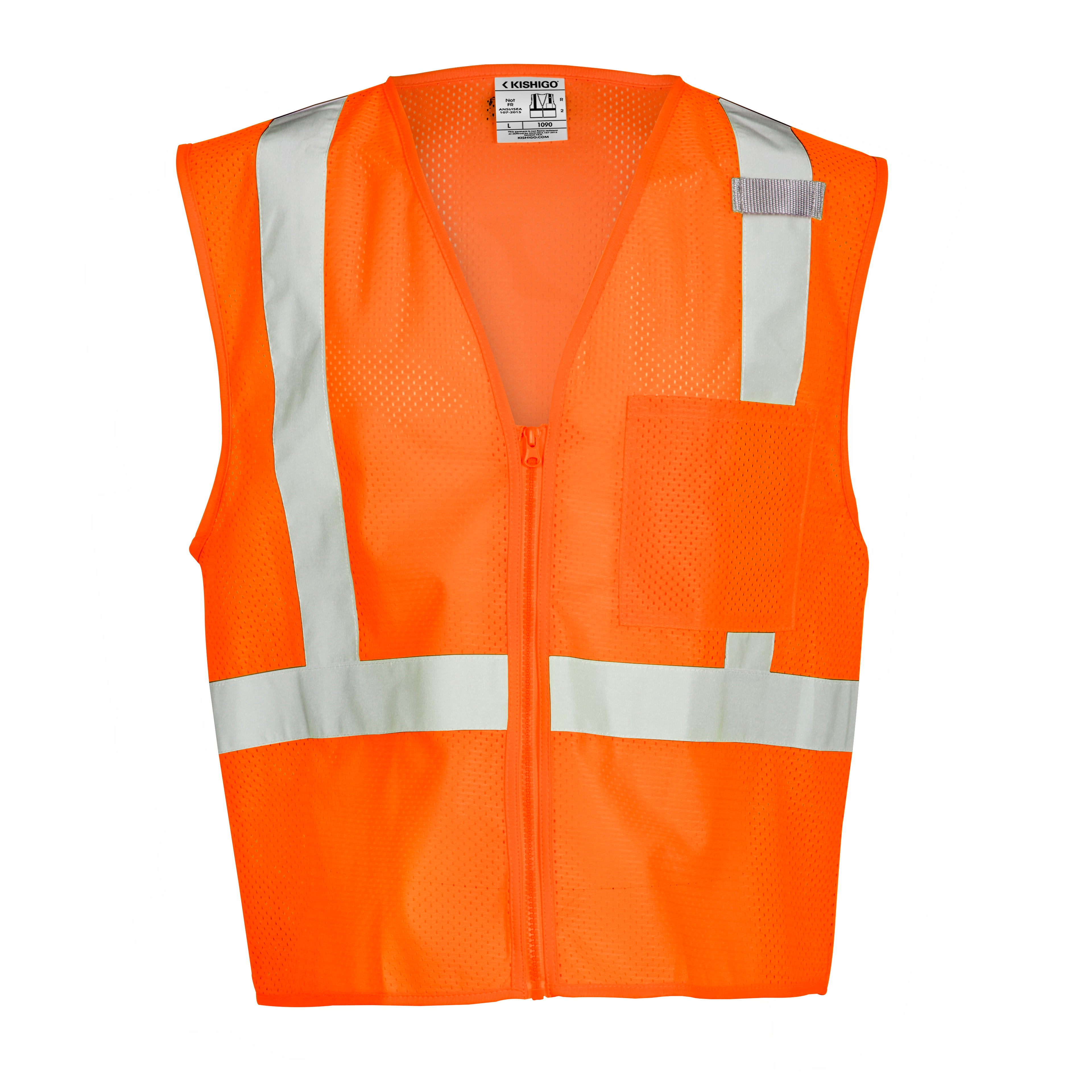 Kishigo 1090 Single Pocket Zipper Mesh Vest - Safety Vest