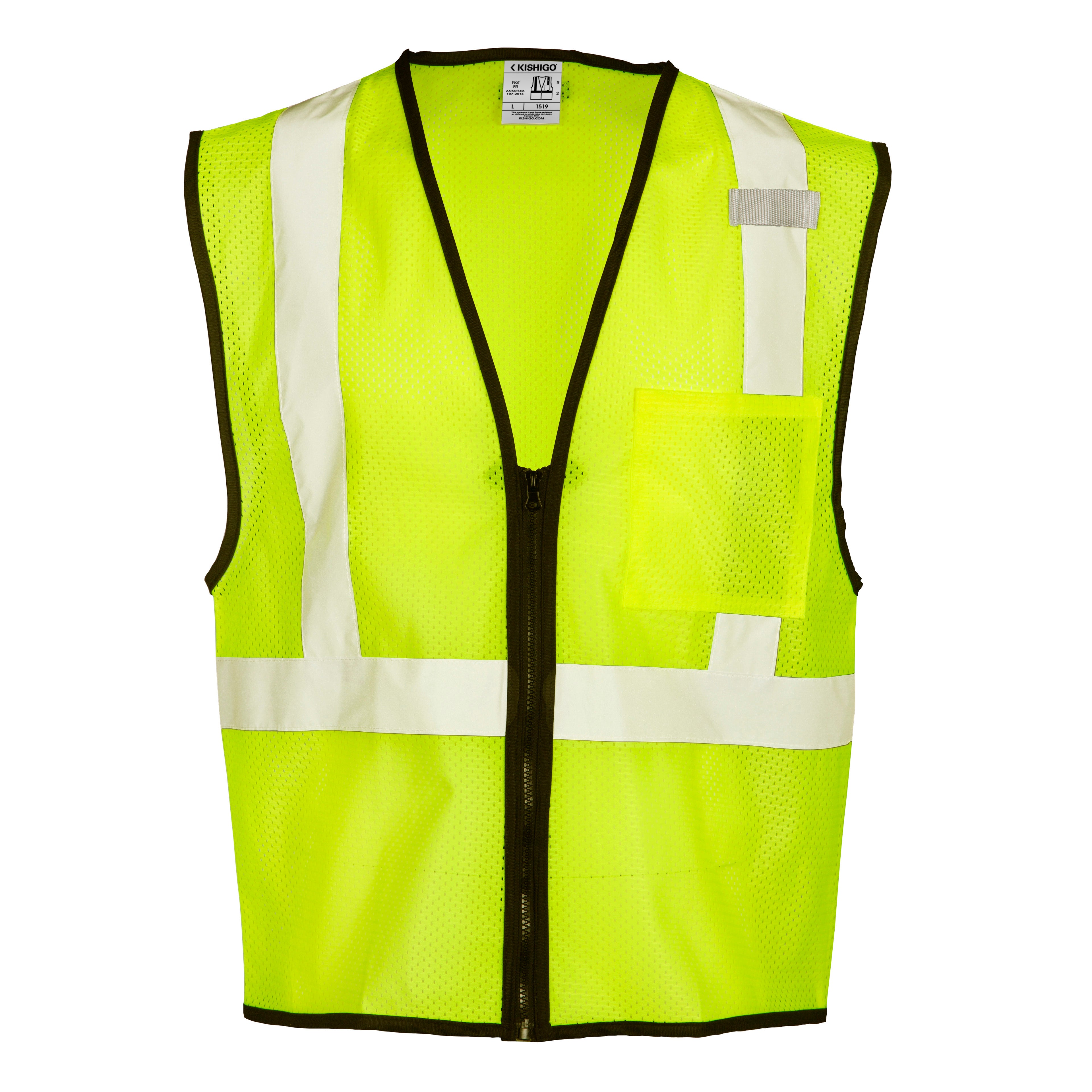 Kishigo 1519 Single Pocket Zipper Mesh Vest - Economy - Safety Vest