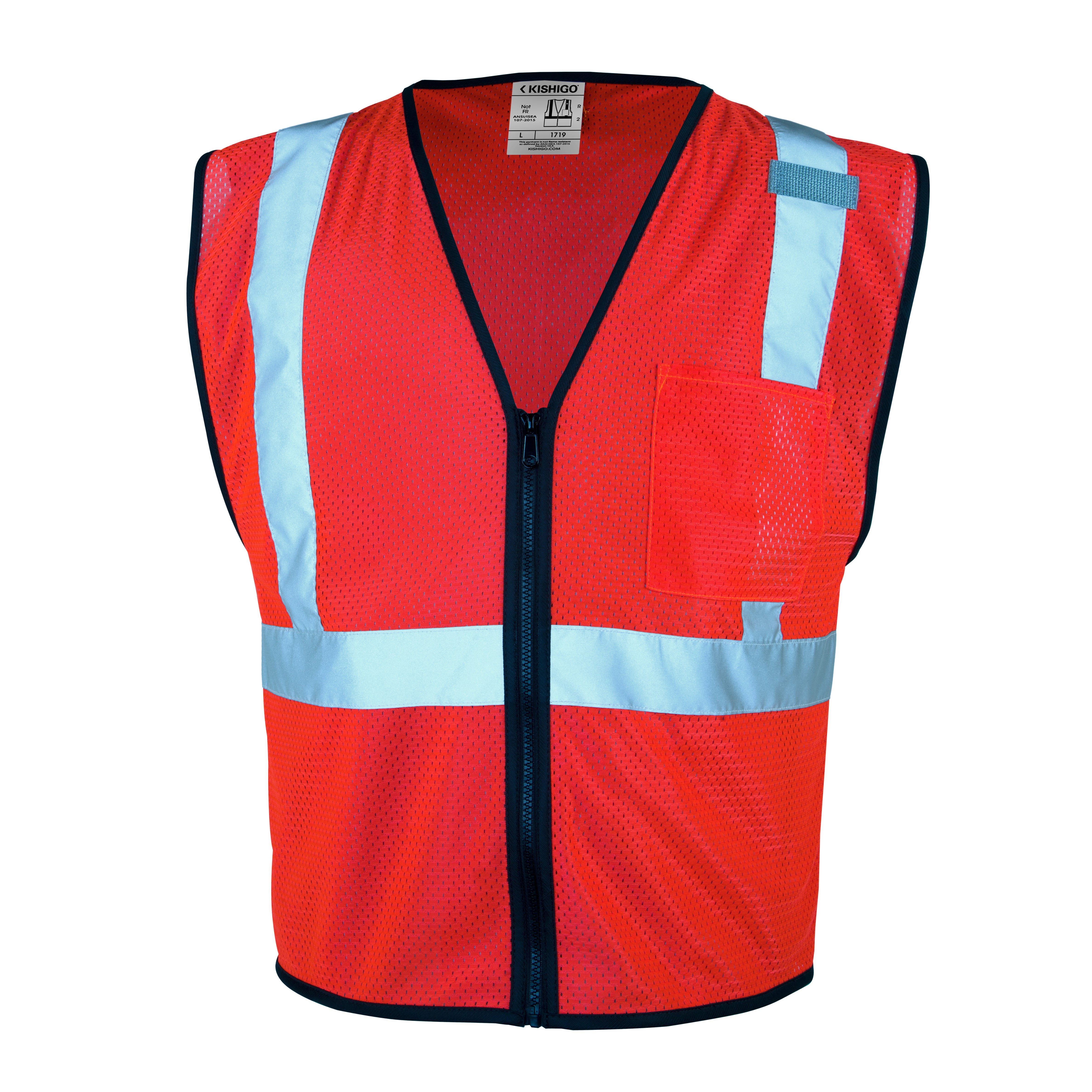 Kishigo 1719 Single Pocket Zipper Mesh Vest - Economy - Safety Vest