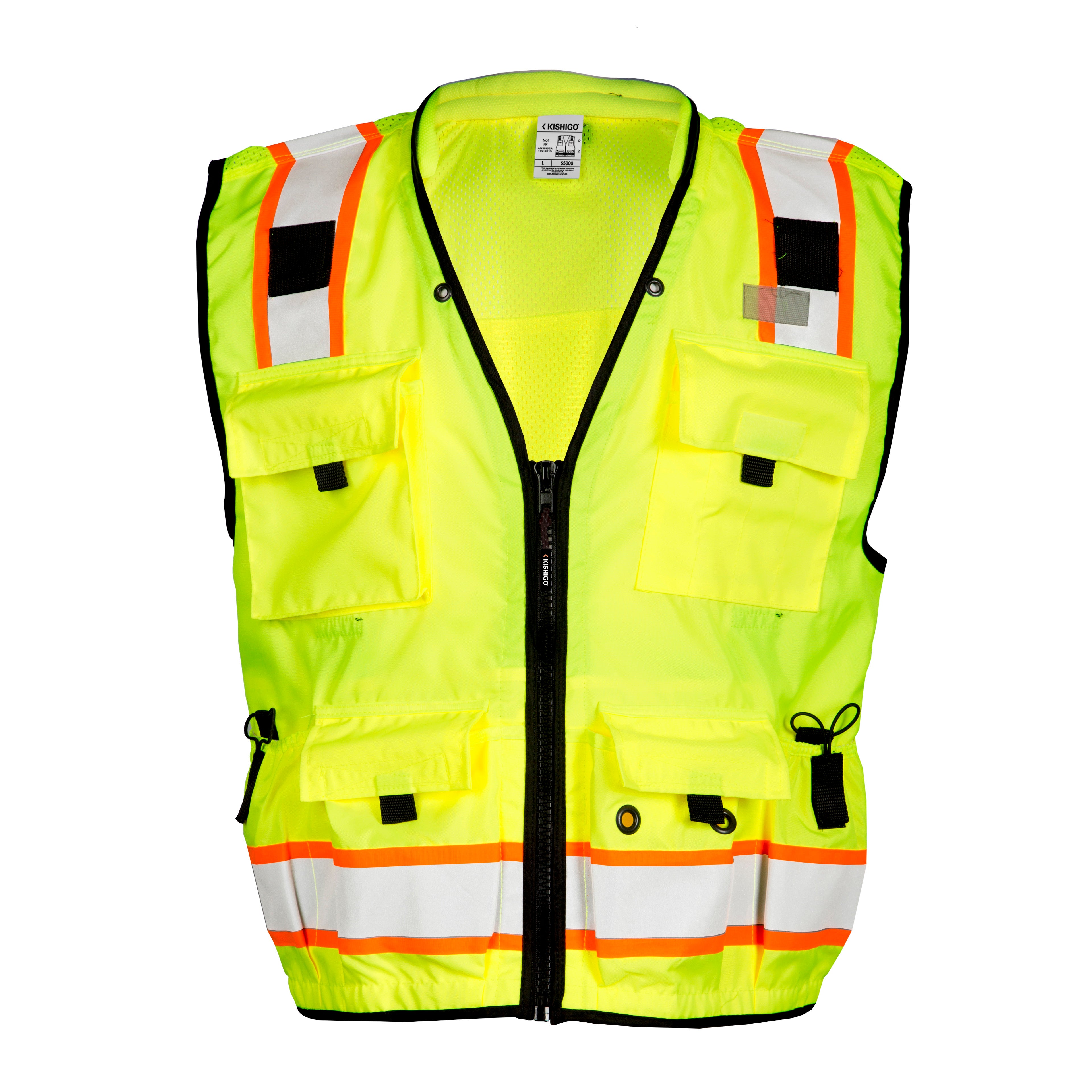Kishigo S5000 Surveyors Vest - Economy Hi-Vis Lime ANSI Class 2 - Safety Vest