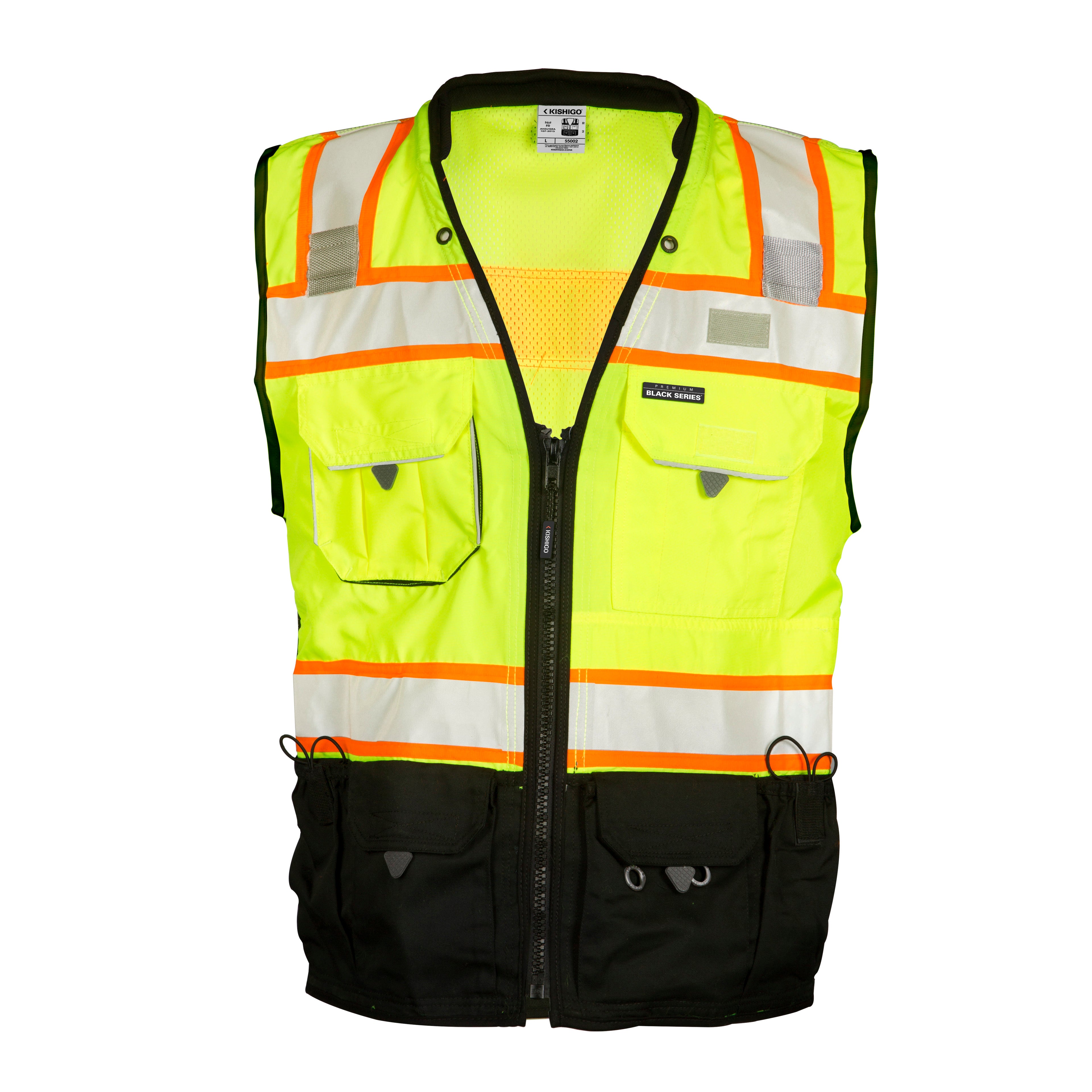 Kishigo S5002 Premium Black Series Surveyors Vest Hi-Vis Lime ANSI Class 2 - Safety Vest