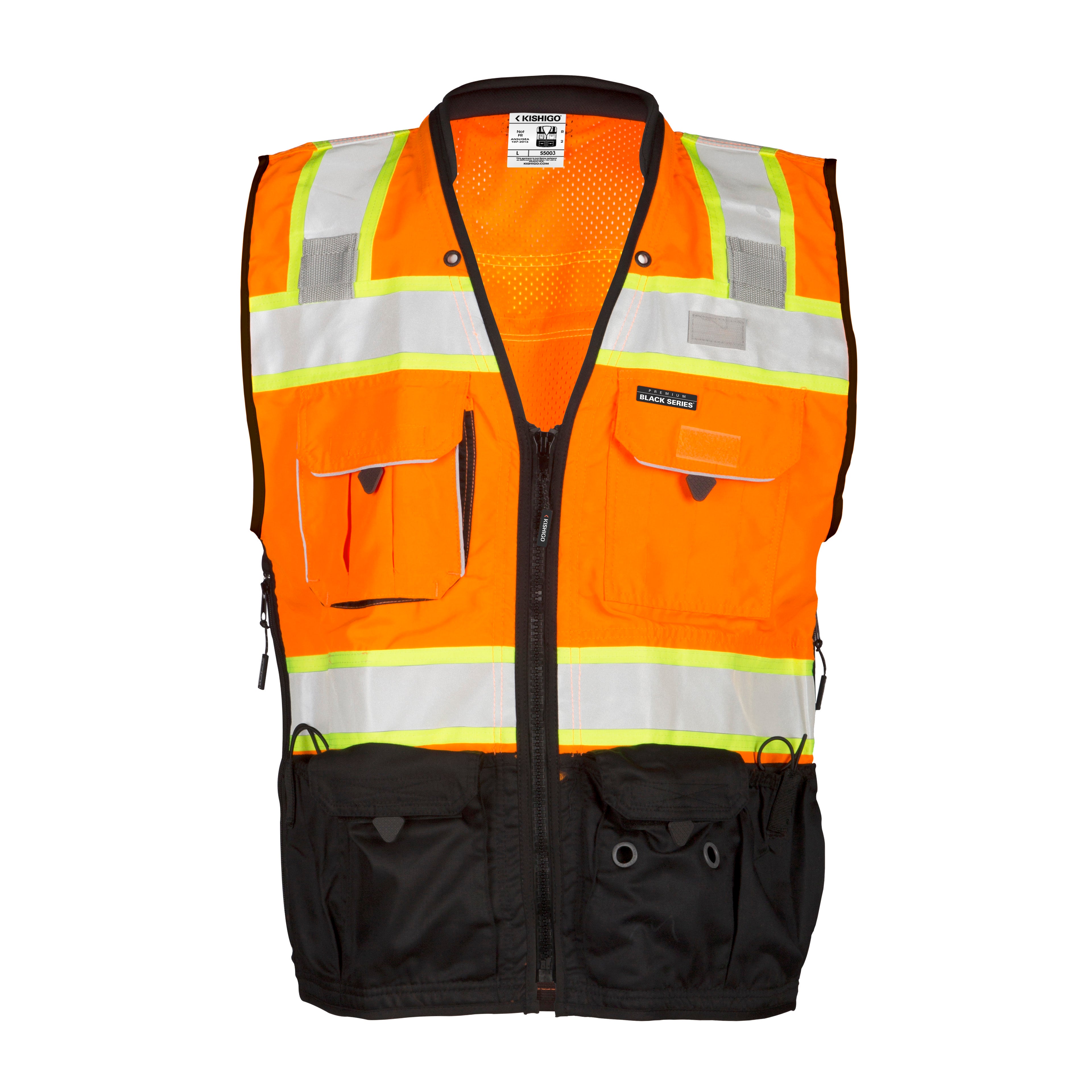 Kishigo S5003 Premium Black Series Surveyors Vest Hi-Vis Orange ANSI Class 2 - Safety Vest