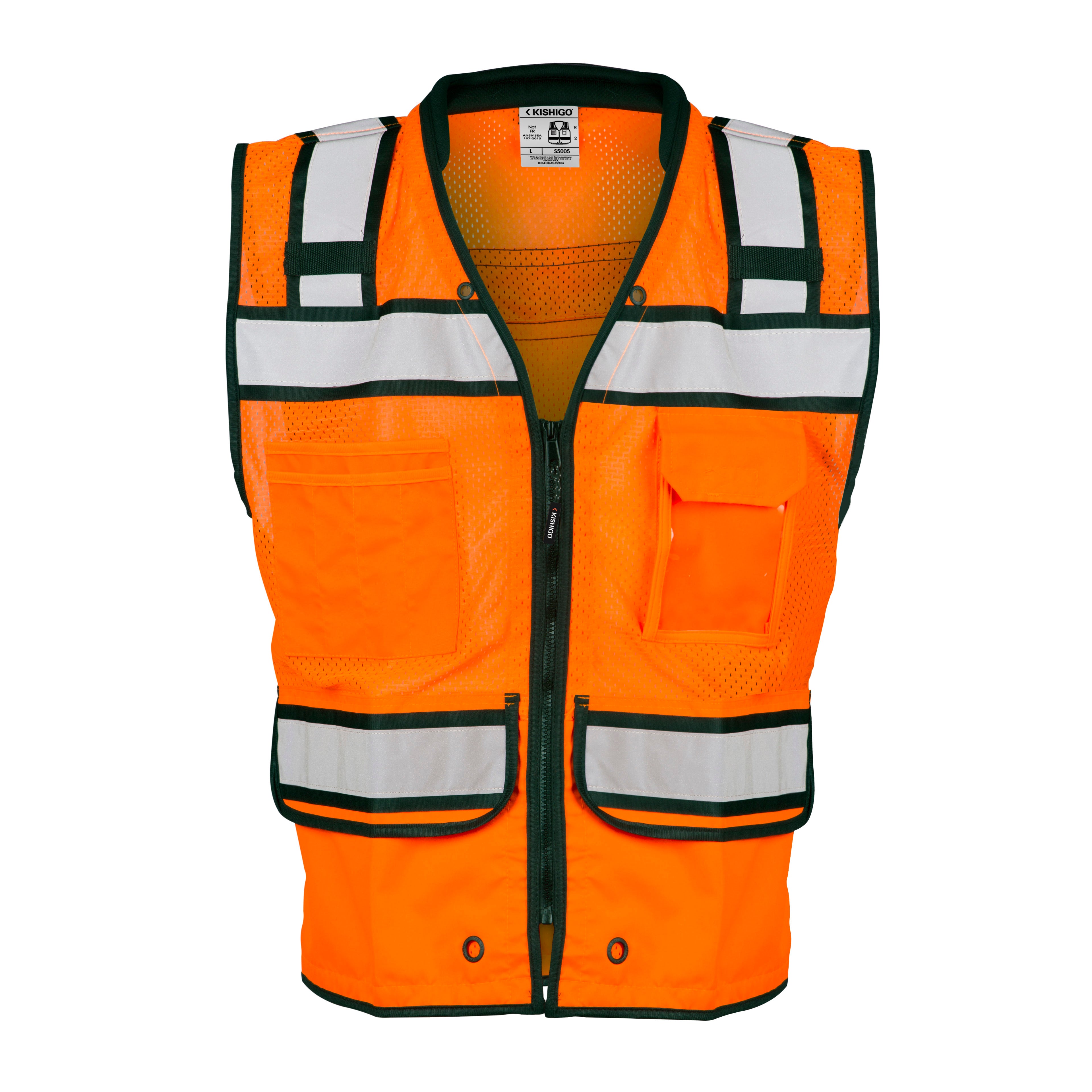 Kishigo S5005 High Performance Surveyors Vest Hi-Vis Orange ANSI Class 2 - Safety Vest