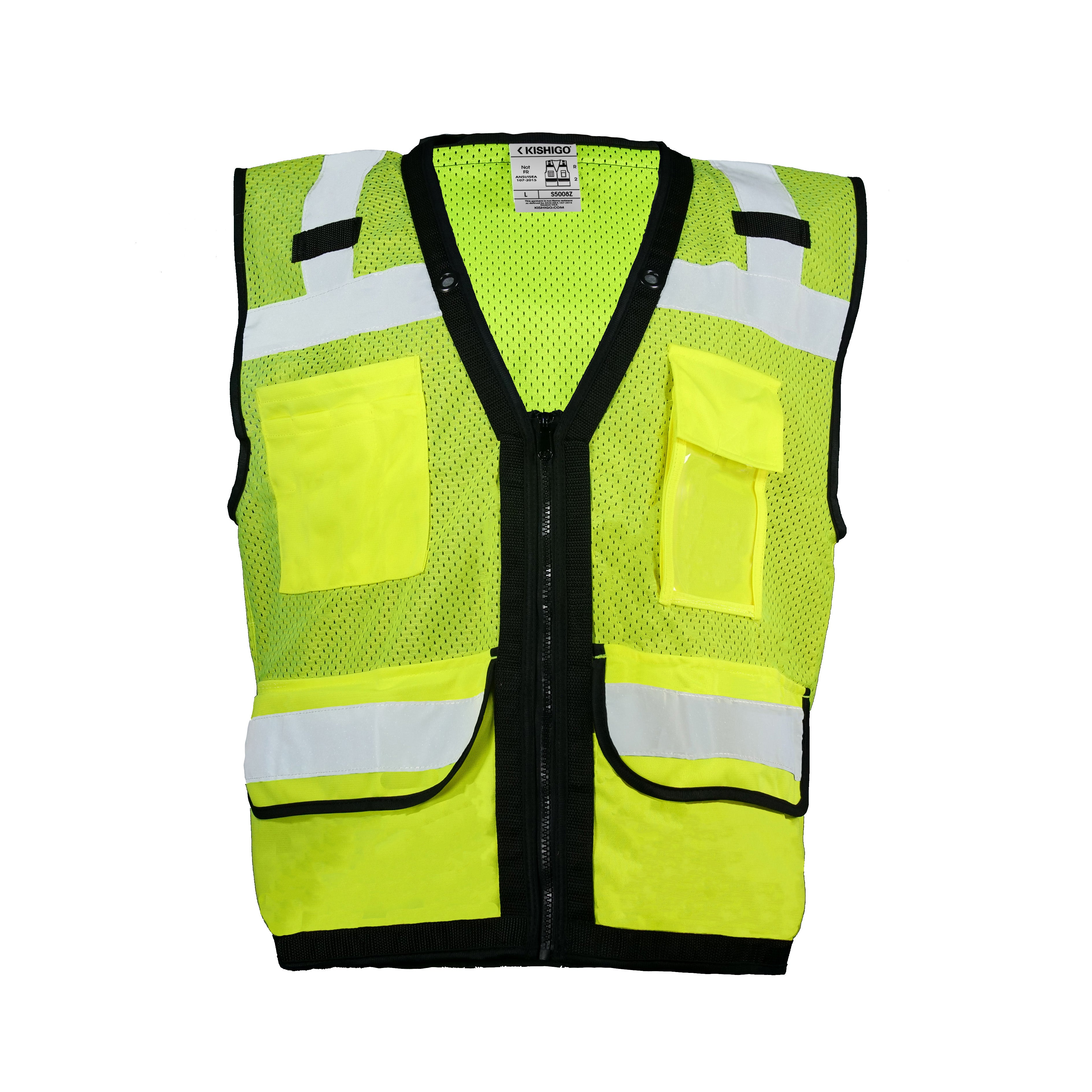 Kishigo S5008 Surveyors Vest - Economy Hi-Vis Lime ANSI Class 2 - Safety Vest