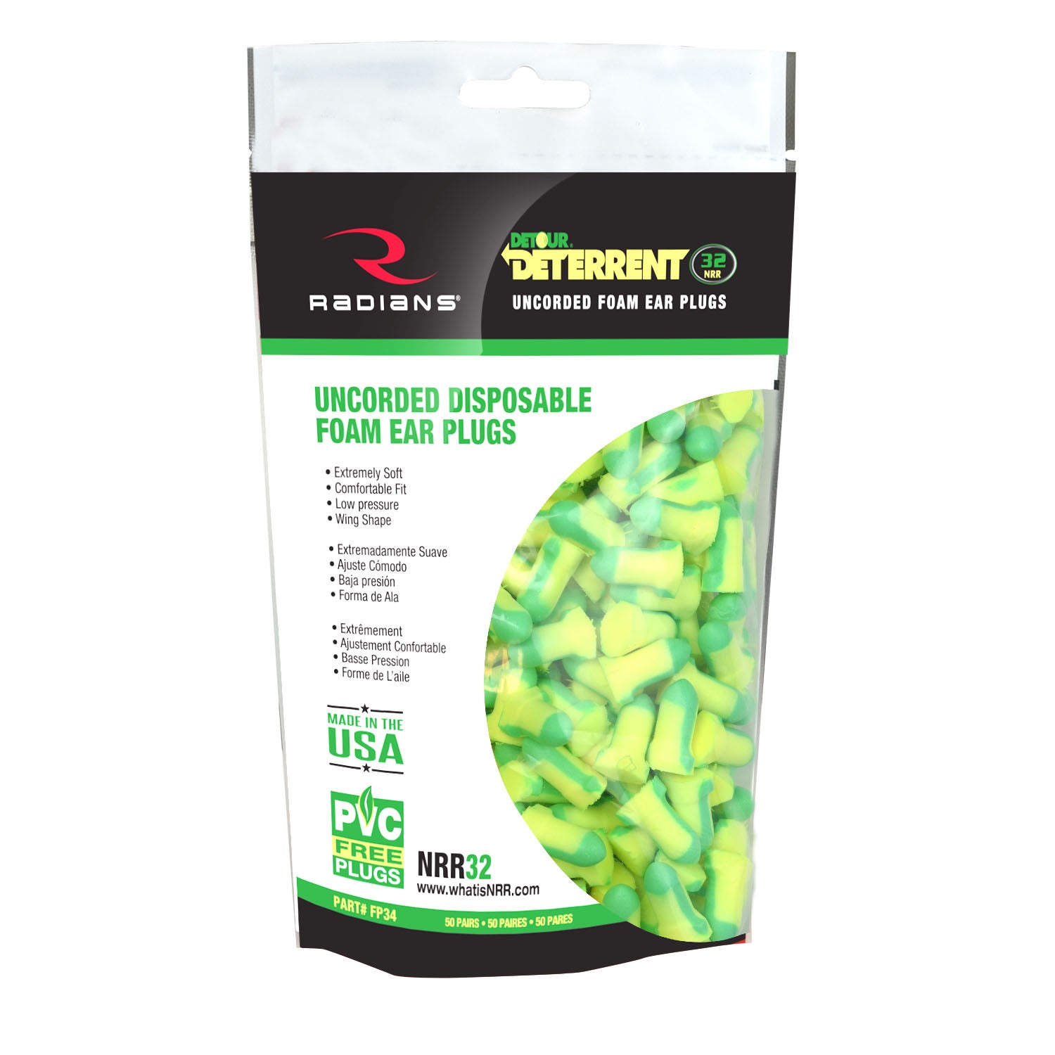 Deterrent® 32 Disposable Foam Earplugs Uncorded 50 Pair Bag
