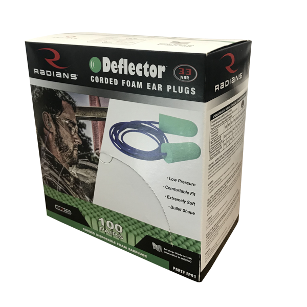 Radians FP91_STY Deflector® 33 Disposable Foam Corded Earplugs - Hearing Protection