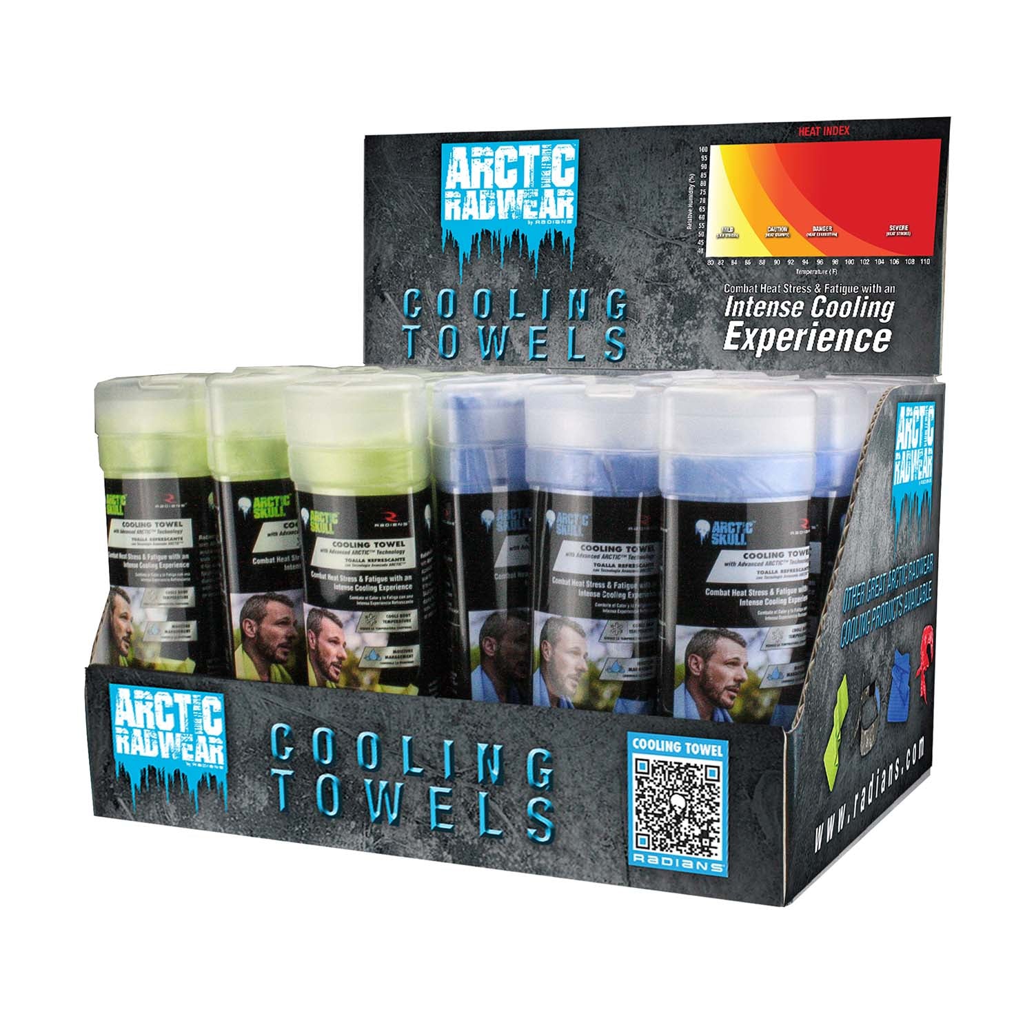 Arctic Radwear® Cooling Towel Counter Display 12 Blue / 12 Lime
