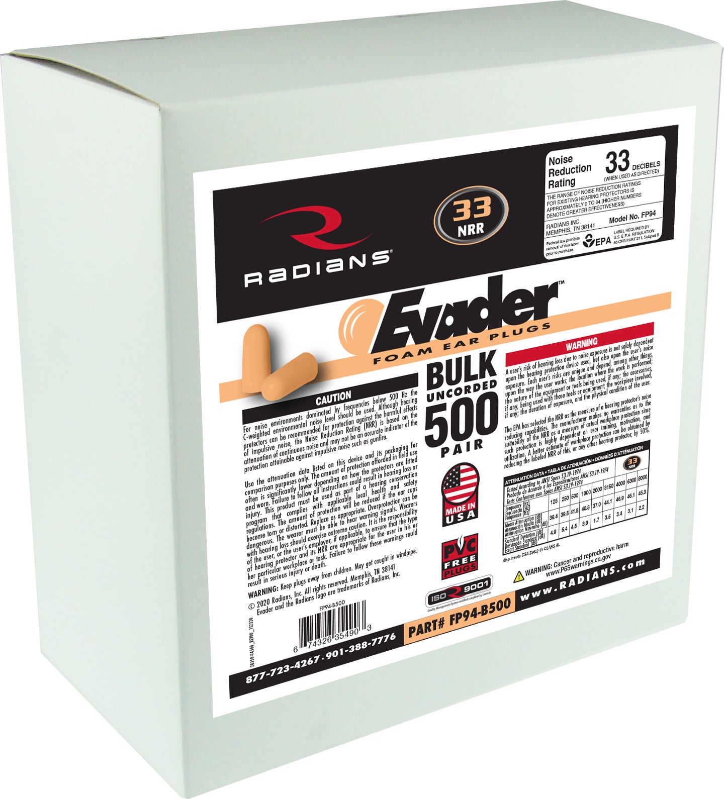 Radians FP94-B500_STY EVADER® Foam Uncorded Earplug Dispenser Refill - Hearing Protection
