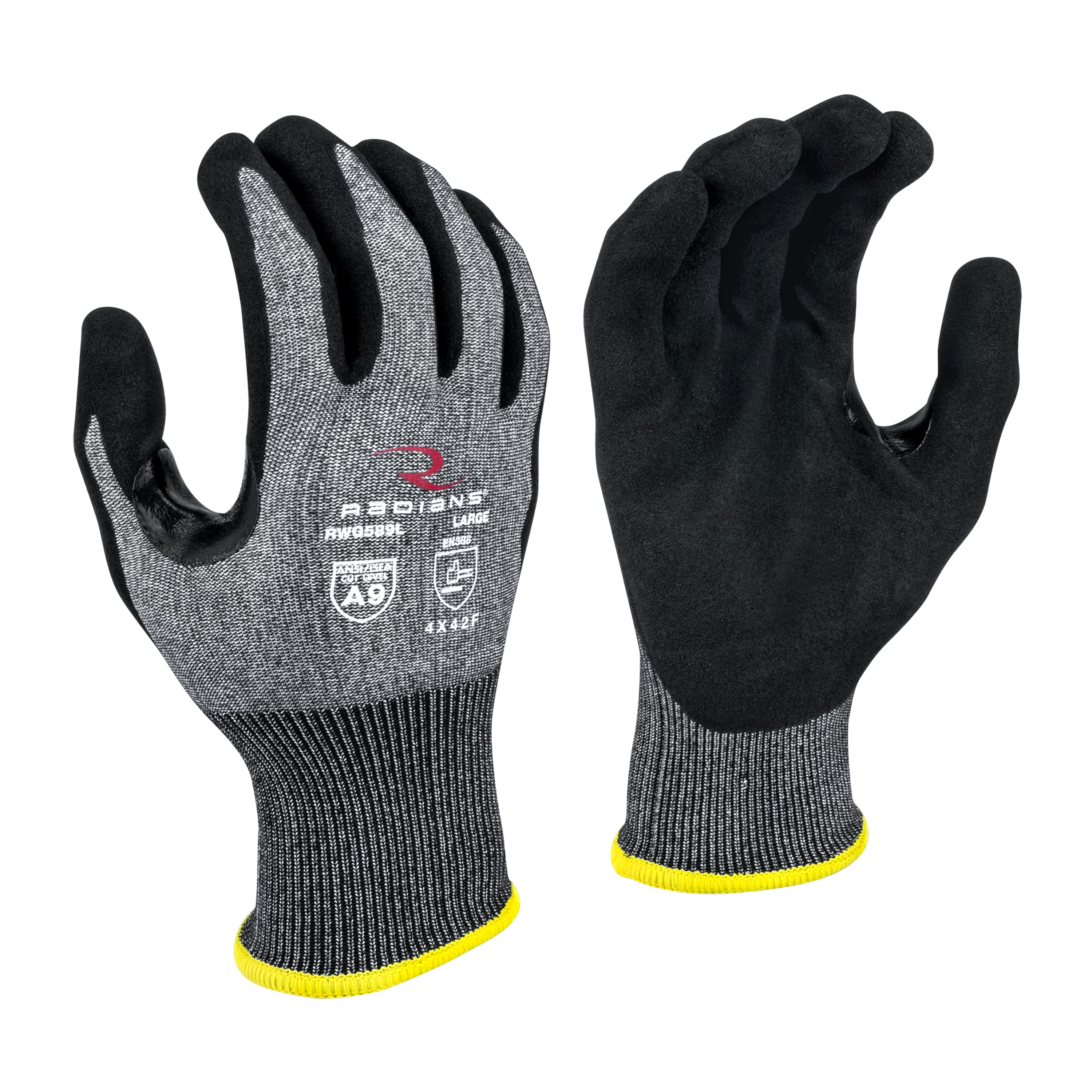 Radians RWG589 RWG589 Cut Protection Level A9 Sandy Foam Nitrile Coated Glove - Work Gloves