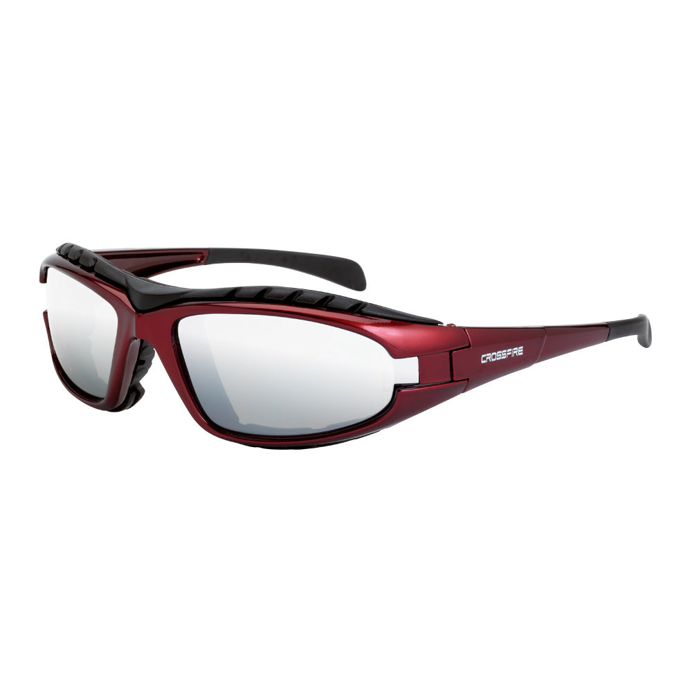 Diamondback Foam Lined Safety Eyewear Shiny Red Frame Silver Mirror Lens
