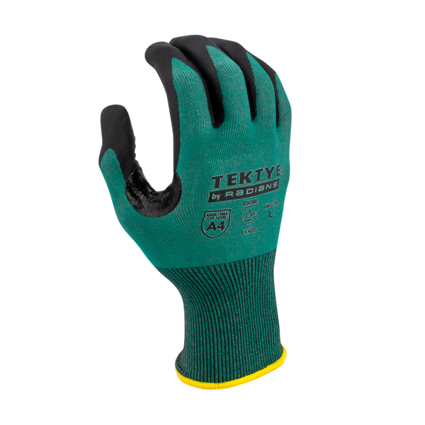 Radians RWG738 RWG738 TEKTYE® A4 Dark Green Nitrile Dip Cut Protective Work Glove - Safety Glasses