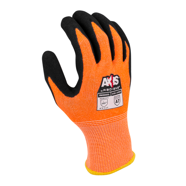 Radians RWG559 RWG559 AXIS™ Cut Protection Level A7 Sandy Nitrile Coated Glove Hi-Vis Orange - Safety Glasses